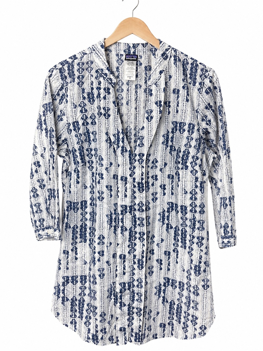 Patagonia Sedum Pullover Tunic Women’s Size 6 Blue White Organic Cotton Shirt
